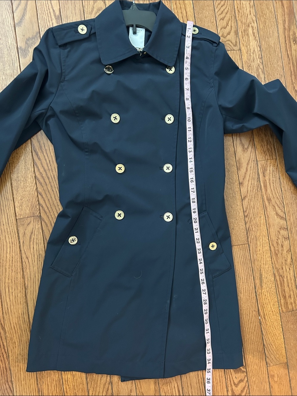 Nautica Navy Double-Breasted Trench Coat with Gold Buttons - Picture 6 of 11